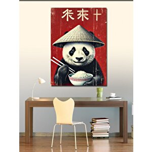 Kanvas Tablo Şapkalı Panda Ve Pilav 70x100 cm