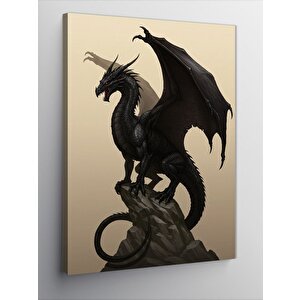 Kanvas Tablo Kara Ejderha Heykeli 50x70 cm