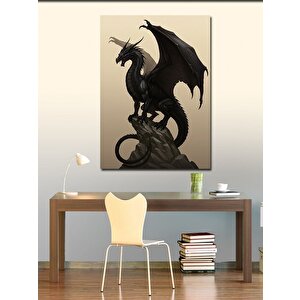 Kanvas Tablo Kara Ejderha Heykeli 50x70 cm