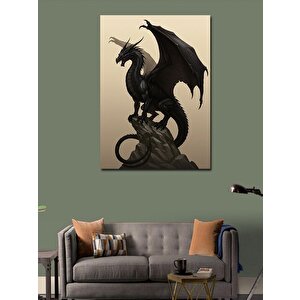 Kanvas Tablo Kara Ejderha Heykeli 70x100 cm