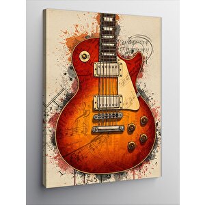 Kanvas Tablo Kırmızı Gitar Ve Müzikal Enerji 100x140 cm