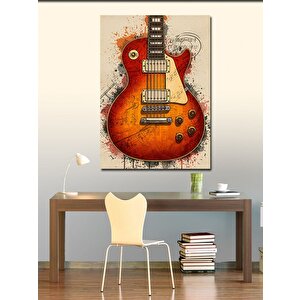 Kanvas Tablo Kırmızı Gitar Ve Müzikal Enerji 100x140 cm
