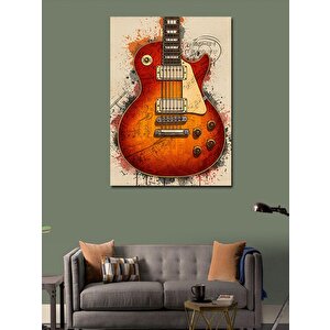 Kanvas Tablo Kırmızı Gitar Ve Müzikal Enerji 100x140 cm