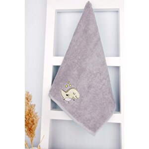 %100 Pamuk 50x90 Gri Nakışlı El / Yüz Havlusu