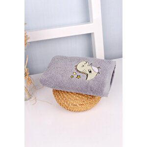 %100 Pamuk 50x90 Gri Nakışlı El / Yüz Havlusu