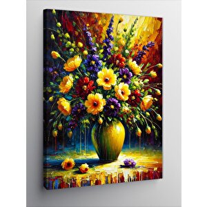 Kanvas Tablo Renkli Çiçek Vazosu 50x70 cm