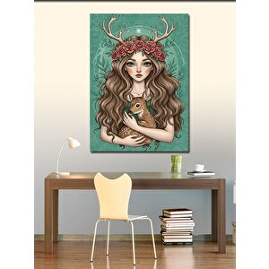 Kanvas Tablo Çiçekli Taçlı Kadın 100x140 cm