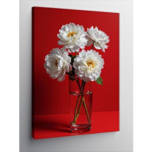 Kanvas Tablo Kırmızı Vazoda Beyaz Çiçekler 70x100 cm