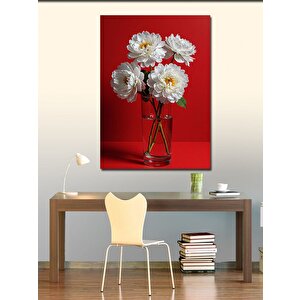 Kanvas Tablo Kırmızı Vazoda Beyaz Çiçekler 70x100 cm