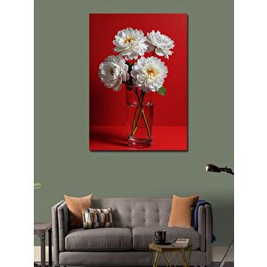 Kanvas Tablo Kırmızı Vazoda Beyaz Çiçekler 70x100 cm