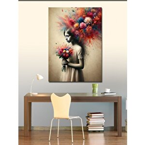 Kanvas Tablo Çiçekler Ve Zarif Kadın 70x100 cm