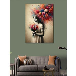 Kanvas Tablo Çiçekler Ve Zarif Kadın 70x100 cm