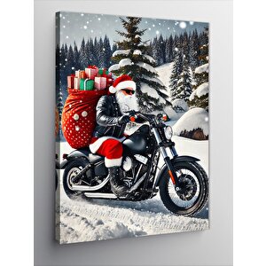 Kanvas Tablo Kardan Adamlı Noel Baba Ve Motorsiklet 50x70 cm