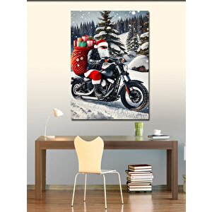 Kanvas Tablo Kardan Adamlı Noel Baba Ve Motorsiklet 50x70 cm