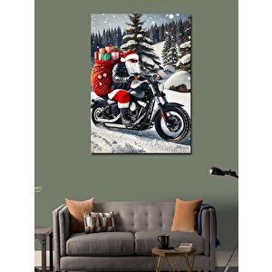 Kanvas Tablo Kardan Adamlı Noel Baba Ve Motorsiklet 50x70 cm