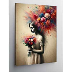 Kanvas Tablo Çiçekler Ve Zarif Kadın 50x70 cm