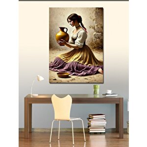Kanvas Tablo Toprak Testi Ve Geleneksel Kadın 100x140 cm