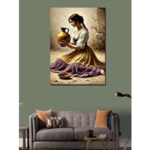 Kanvas Tablo Toprak Testi Ve Geleneksel Kadın 100x140 cm