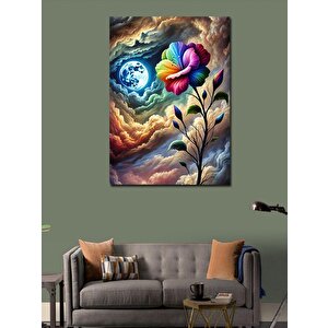 Kanvas Tablo Ay Ve Renkli Çiçekler 100x140 cm
