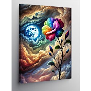 Kanvas Tablo Ay Ve Renkli Çiçekler 70x100 cm