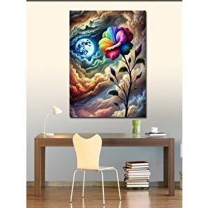 Kanvas Tablo Ay Ve Renkli Çiçekler 70x100 cm