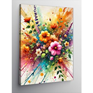 Kanvas Tablo Renk Patlaması Ve Çiçekler 100x140 cm