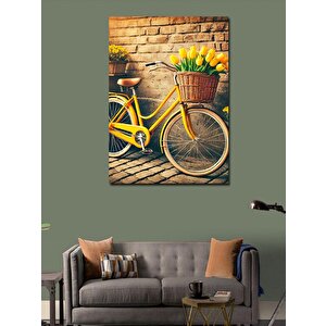 Kanvas Tablo Sepetli Sarı Bisiklet Ve Çiçekler 100x140 cm