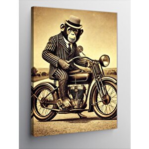 Kanvas Tablo Maymun Ve Retro Motosiklet 70x100 cm