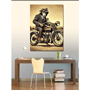 Kanvas Tablo Maymun Ve Retro Motosiklet 70x100 cm