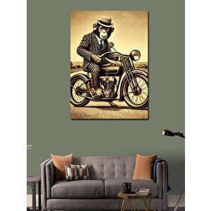 Kanvas Tablo Maymun Ve Retro Motosiklet 100x140 cm