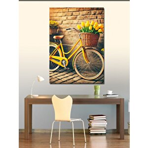 Kanvas Tablo Sepetli Sarı Bisiklet Ve Çiçekler 70x100 cm