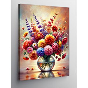 Kanvas Tablo Renkli Çiçek Vazosu 50x70 cm
