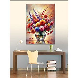 Kanvas Tablo Renkli Çiçek Vazosu 50x70 cm