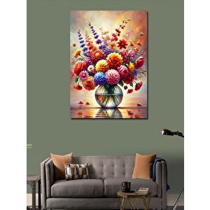 Kanvas Tablo Renkli Çiçek Vazosu 50x70 cm