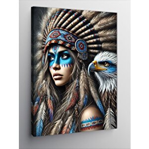 Kanvas Tablo Kızılderili Kadın Ve Kartal Ruhlu Portre 70x100 cm