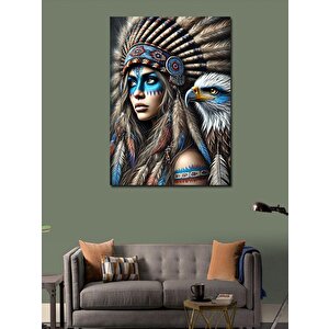Kanvas Tablo Kızılderili Kadın Ve Kartal Ruhlu Portre 70x100 cm
