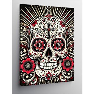 Kanvas Tablo Şeker Kafatası Ve Çiçekler 70x100 cm