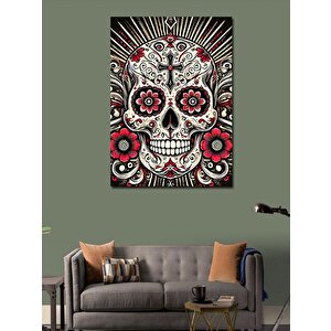 Kanvas Tablo Şeker Kafatası Ve Çiçekler 70x100 cm