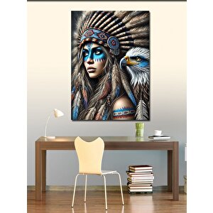 Kanvas Tablo Kızılderili Kadın Ve Kartal Ruhlu Portre 100x140 cm
