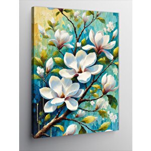 Kanvas Tablo Beyaz Çiçekler Ve Yapraklar 50x70 cm