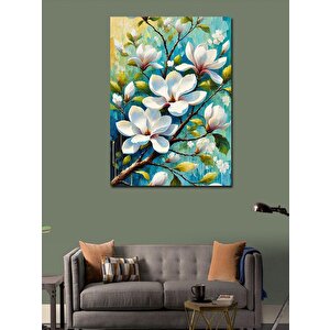 Kanvas Tablo Beyaz Çiçekler Ve Yapraklar 50x70 cm