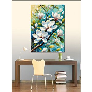 Kanvas Tablo Beyaz Çiçekler Ve Yapraklar 100x140 cm