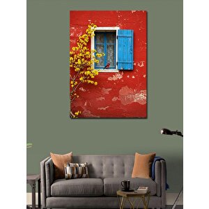Kanvas Tablo Mavi Pencere Ve Sarı Çiçek 70x100 cm