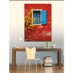 Kanvas Tablo Mavi Pencere Ve Sarı Çiçek 100x140 cm