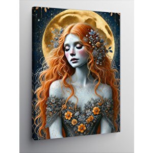 Kanvas Tablo Altın Çiçeklerle Zarif Kadın 50x70 cm