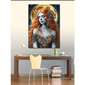 Kanvas Tablo Altın Çiçeklerle Zarif Kadın 50x70 cm