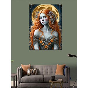 Kanvas Tablo Altın Çiçeklerle Zarif Kadın 50x70 cm