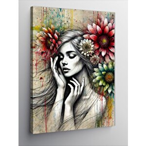 Kanvas Tablo Çiçekli Portre Kadını 100x140 cm