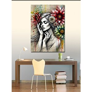 Kanvas Tablo Çiçekli Portre Kadını 100x140 cm