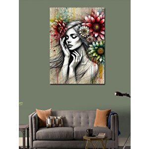Kanvas Tablo Çiçekli Portre Kadını 100x140 cm